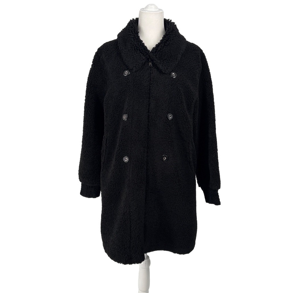 CAbi Women Vail‎ Teddy Bear Coat M Black Faux Suede Lining #4622 Sherpa Overcoat